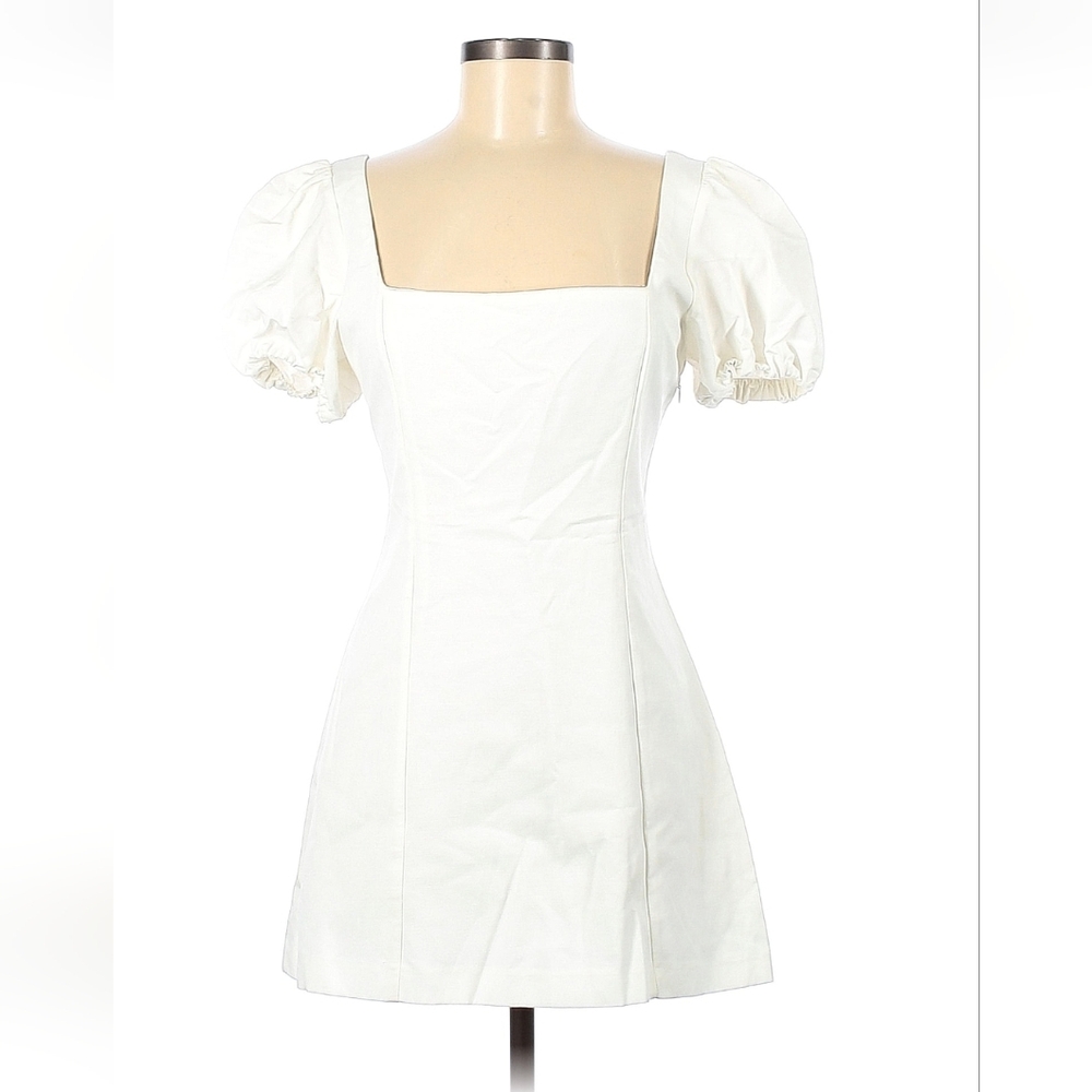 Zara White Square-Neck Puff Sleeve Mini Dress